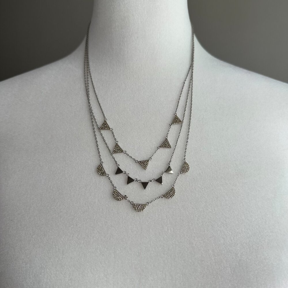 Stella & Dot Silver Pave Layered Multi Strand Reversible Necklace